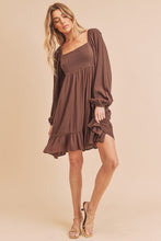 Load image into Gallery viewer, New Ruffled Hem Square Neck Balloon Sleeve Mini Dress For Women – Trendy, Elegant, Feminine & Fashion-Forward