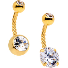 Load image into Gallery viewer, Clear Gem Gold Tone Totally Twisted Belly Ring Set of 2