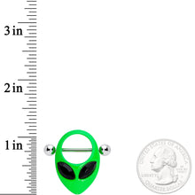 Load image into Gallery viewer, 14G 5/8 Black Gem Green Glow in the Dark Alien Nipple Shield Set