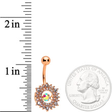 Load image into Gallery viewer, Clear Aurora Dangle Gem Rose Gold Tone Sunburst Belly Ring