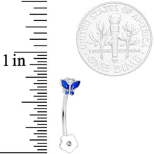 Load image into Gallery viewer, 16G 3/8 Clear Gem Blue Butterfly Flower Curved Eyebrow Ring