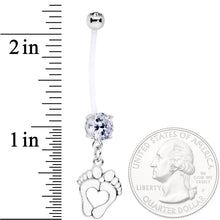 Load image into Gallery viewer, Clear CZ Gem Baby Precious Footprints Dangle Pregnancy Belly Ring