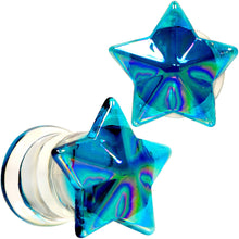 Load image into Gallery viewer, 2G Blue Aurora Glass Faceted Star Double Flare Plug Set 6mm to 16mm Sizes