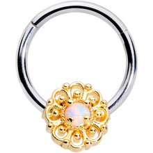 Load image into Gallery viewer, 16G 3/8 White Faux Opal Lacy Flower Hinged Segment Ring