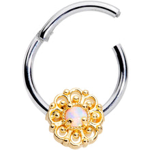 Load image into Gallery viewer, 16G 3/8 White Faux Opal Lacy Flower Hinged Segment Ring