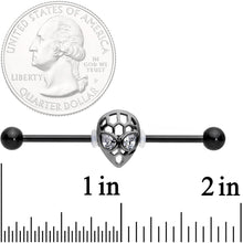 Load image into Gallery viewer, 14G Clear CZ Gem Black Openwork Alien Industrial Barbell 38mm