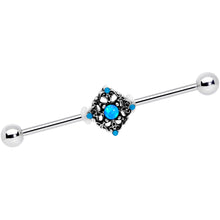 Load image into Gallery viewer, 14G Blue Faux Opal Rhombus Industrial Barbell 38mm