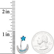 Load image into Gallery viewer, Clear Blue Aurora Gem Moon and Star Twisted Belly Ring Set of 3