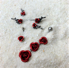 Load image into Gallery viewer, Clear Gem Red Rose Flower and Gun Dangle Belly Ring