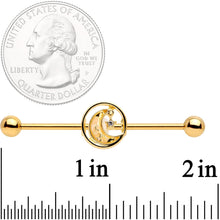 Load image into Gallery viewer, 14G Clear Gem Iridescent Crescent Moon Industrial Barbell 38mm