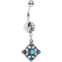 将图片加载到图库查看器,Blue Synthetic Opal Scrolling Rhombus Dangle Belly Ring