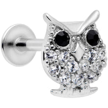 Load image into Gallery viewer, 16G 5/16 Clear Black CZ Gem Round Owl Labret Monroe Tragus