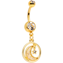 将图片加载到图库查看器,Clear Gem Gold Tone Crescent Moon Hanging Star Dangle Belly Ring