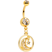 将图片加载到图库查看器,Clear Gem Gold Tone Crescent Moon Hanging Star Dangle Belly Ring
