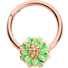 Load image into Gallery viewer, 16G 3/8 Rose Gold Tone Green Flower Hinged Segment Ring