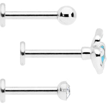 Load image into Gallery viewer, 16G 5/16 Clear Gem Blue Flower Labret Monroe Tragus Set of 3