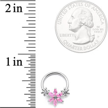 将图片加载到图库查看器,16G 3/8 Pink CZ Gem Flower BCR Captive Ring