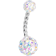 Load image into Gallery viewer, Pink Aurora Gem Twisted Disco Ball Belly Ring Set of 3