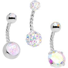 将图片加载到图库查看器,Aurora Gem White Faux Opal Disco Ball Twisted Belly Ring Set of 3