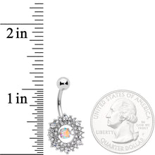 Load image into Gallery viewer, Clear Aurora Gem Pearlescent Purple Belly Ring Set of 3