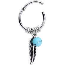 将图片加载到图库查看器,16G 3/8 Southwest Blue Bead Feather Hinged Dangle Segment Ring