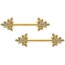 Load image into Gallery viewer, 14G 9/16 Clear CZ Gem Elegant Triangle Nipple Ring Set