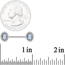 Load image into Gallery viewer, 14G 9/16 Clear CZ Gem White Faux Opal Burst Nipple Ring Set
