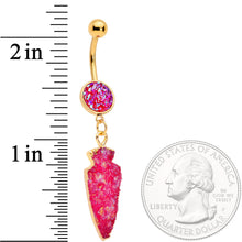 Load image into Gallery viewer, Pink Faux Druzy Gold Tone Arrowhead Dangle Belly Ring