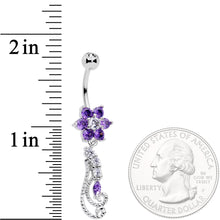 将图片加载到图库查看器,Clear Purple CZ Gem Floral Flourish Dangle Belly Ring