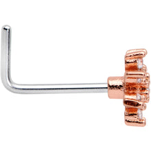 Load image into Gallery viewer, 20G 1/4 Clear CZ Gem Rose Gold Tone Flower L Shaped Nose Ring