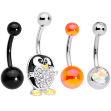Load image into Gallery viewer, Clear Aurora Gem Variety Party Penguin Belly Ring Set of 4