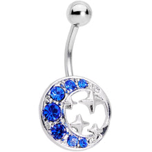 Load image into Gallery viewer, Blue Gem Variety Party Crescent Moon Star Belly Ring Set of 4