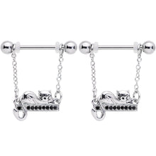 将图片加载到图库查看器,14G 5/8 Black Gem Nap Cat Dangle Nipple Ring Set