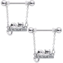 将图片加载到图库查看器,14G 5/8 Clear Gem Nap Cat Dangle Nipple Ring Set