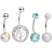 Load image into Gallery viewer, Aurora Gem Variety St Patricks Day Shamrock Belly Ring Set of 4