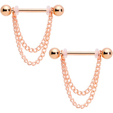 Load image into Gallery viewer, 14G Rose Gold Tone Chain Dangle Nipple Ring Set