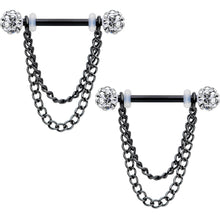 将图片加载到图库查看器,14G Clear Gem End Black Chain Dangle Nipple Ring Set