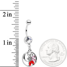 将图片加载到图库查看器,Red Clear Gem Tropical Flower Swirl Dangle Belly Ring