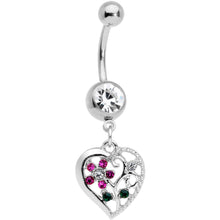 Load image into Gallery viewer, Clear Purple Gem Heart Spring Flower Dangle Belly Ring