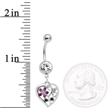 Load image into Gallery viewer, Clear Purple Gem Heart Spring Flower Dangle Belly Ring