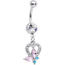 将图片加载到图库查看器,Clear Pink Blue Gem Spring Butterfly Heart Dangle Belly Ring