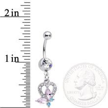 将图片加载到图库查看器,Clear Pink Blue Gem Spring Butterfly Heart Dangle Belly Ring