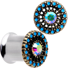 Load image into Gallery viewer, Aurora Gem Blue Orb Nautical Vibe Double Flare Plug Set 6mm to 25mm