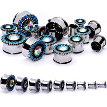 Load image into Gallery viewer, Aurora Gem Blue Orb Nautical Vibe Double Flare Plug Set 6mm to 25mm