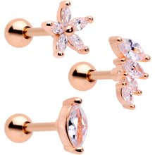 将图片加载到图库查看器,16G 1/4 Clear CZ Gem Rose Gold Tone Geometric Tragus Set of 3