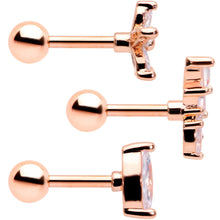 将图片加载到图库查看器,16G 1/4 Clear CZ Gem Rose Gold Tone Geometric Tragus Set of 3