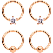 Load image into Gallery viewer, 14G Clear Star CZ Gem Rose Gold Tone Captive Nipple Ring Set of 4