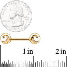 将图片加载到图库查看器,14G 9/16 Clear Gem Orbit Loop Crescent Moon Star Nipple Ring Set