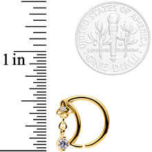 将图片加载到图库查看器,16G 3/8 Clear CZ Gem Gold Tone Crescent Moon Dangle Closure Ring