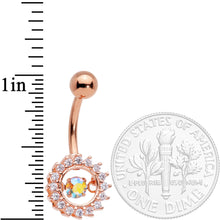 Load image into Gallery viewer, Clear Aurora Gem Rose Gold Tone Elegant Dance Crown Belly Ring